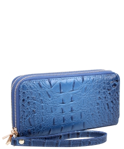Croc Alligator Double Zip Around Wallet Wristlet AC0012 BLUE